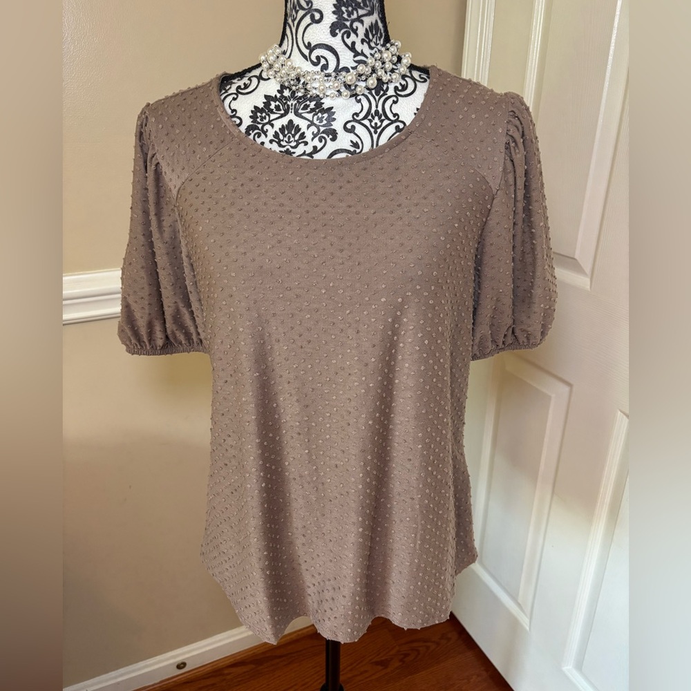 NWT *W5- women’s detailed- puff sleeve, Brown Textured Women's Top, size Lg.